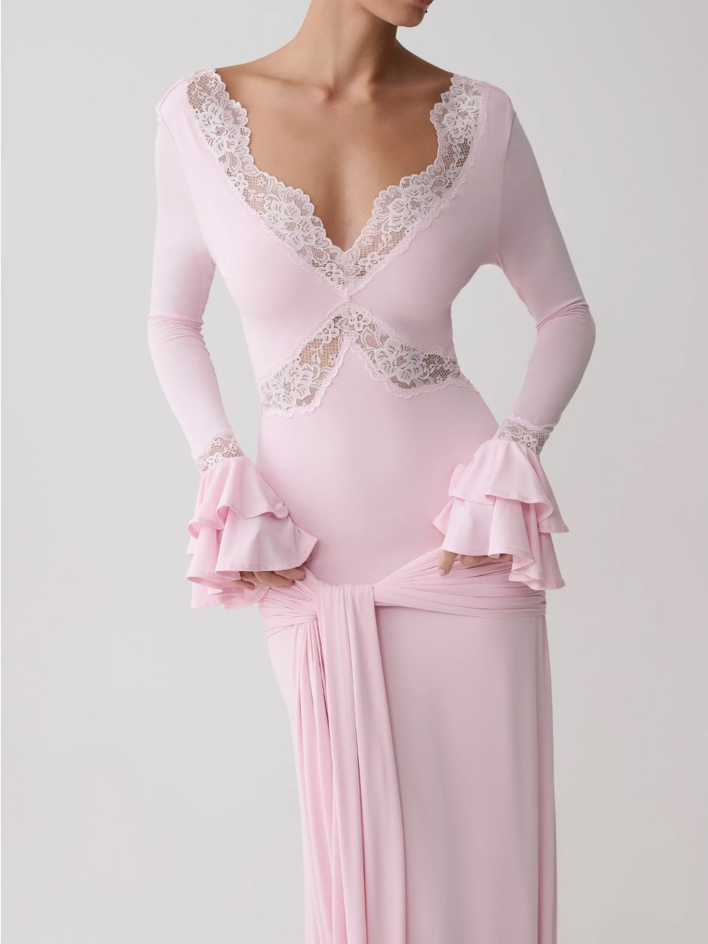 Electra Slinky Lace Maxi Dress- Ballet Pink - Picture 3 of 3